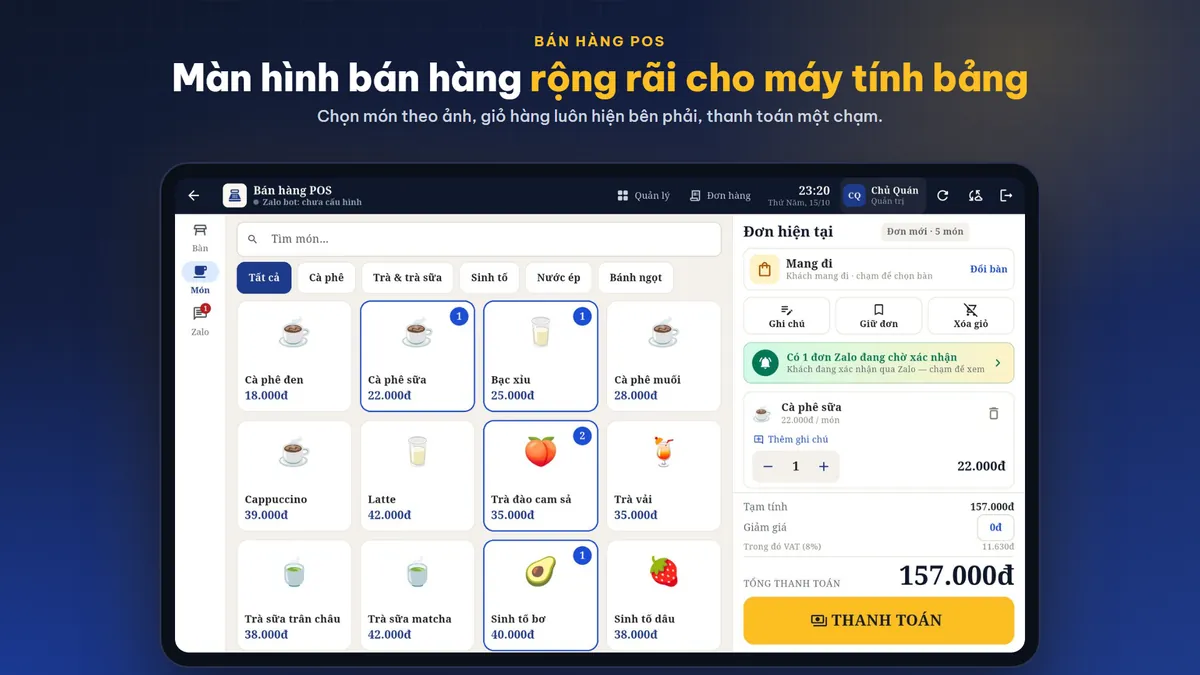 Màn hình bán hàng POS trên máy tính bảng